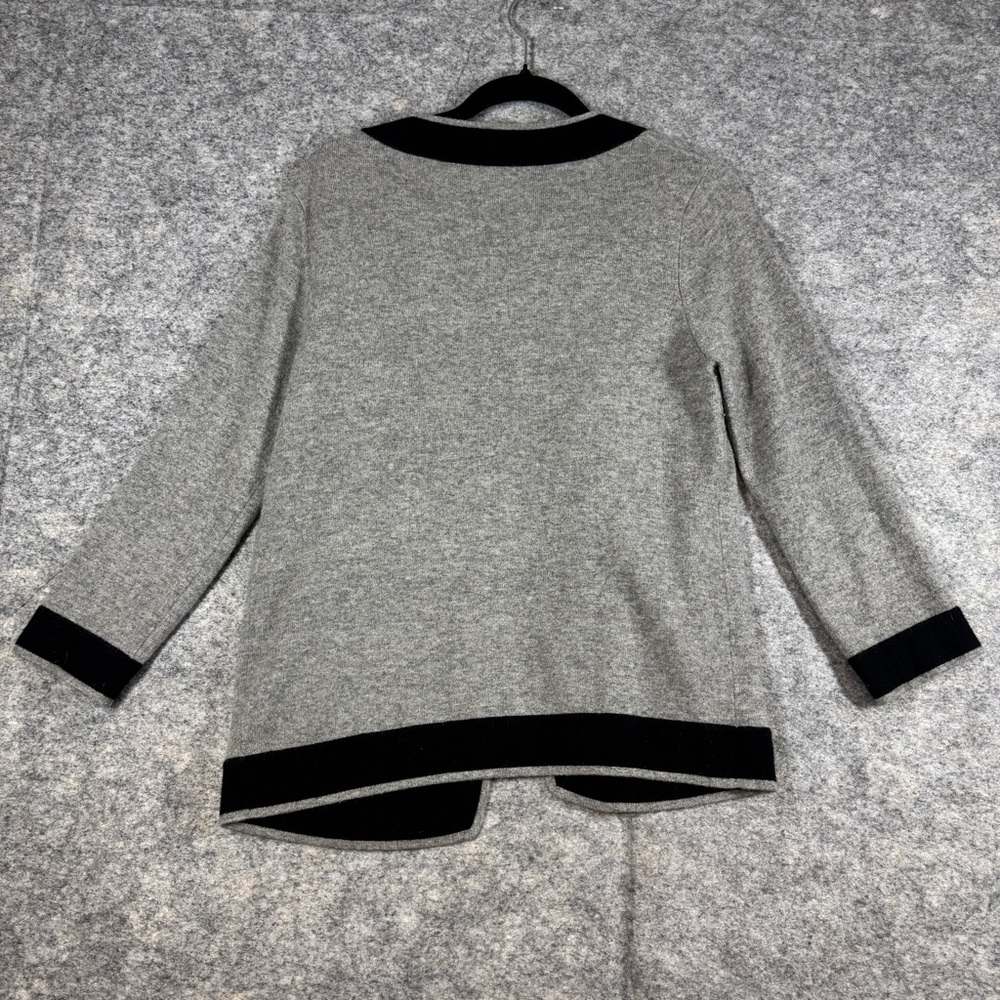 Neiman Marcus Gray Black Cashmere Cardigan Open Front Quiet Luxury Minimalist M - Picture 11 of 14